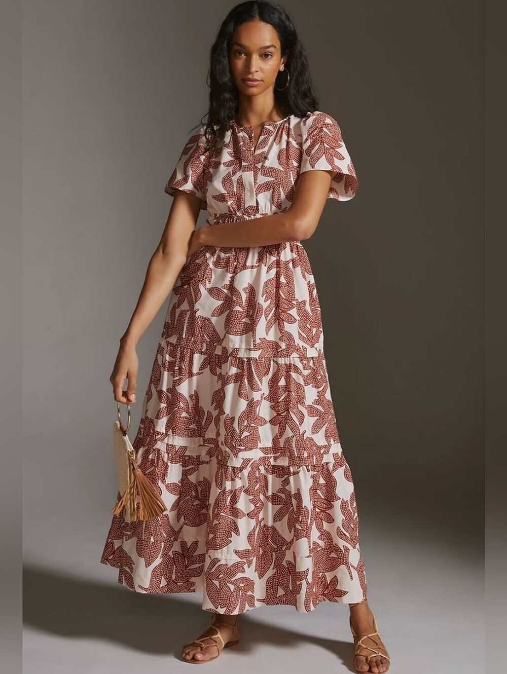 Anthropologie Somerset Maxi Dress with Rust Leaf Print NWOT size XS